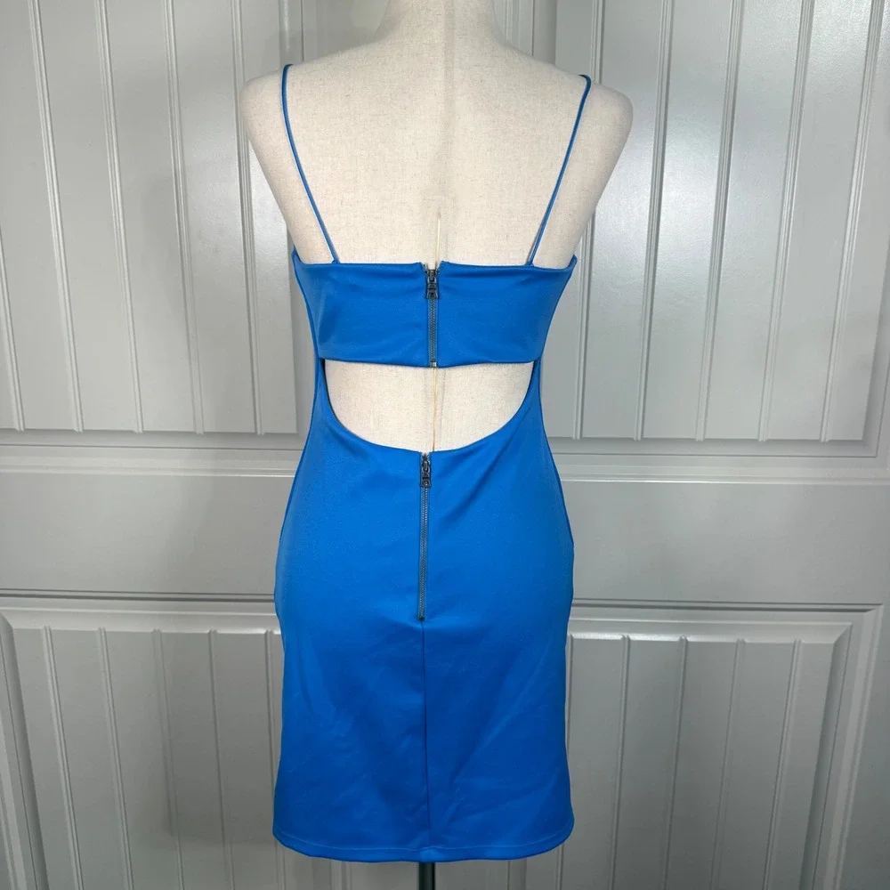 Alice + Olivia Blue Bodycon Mini Dress Womens 6 Nylon Stretch Cutout Back Y2K - Picture 3 of 9